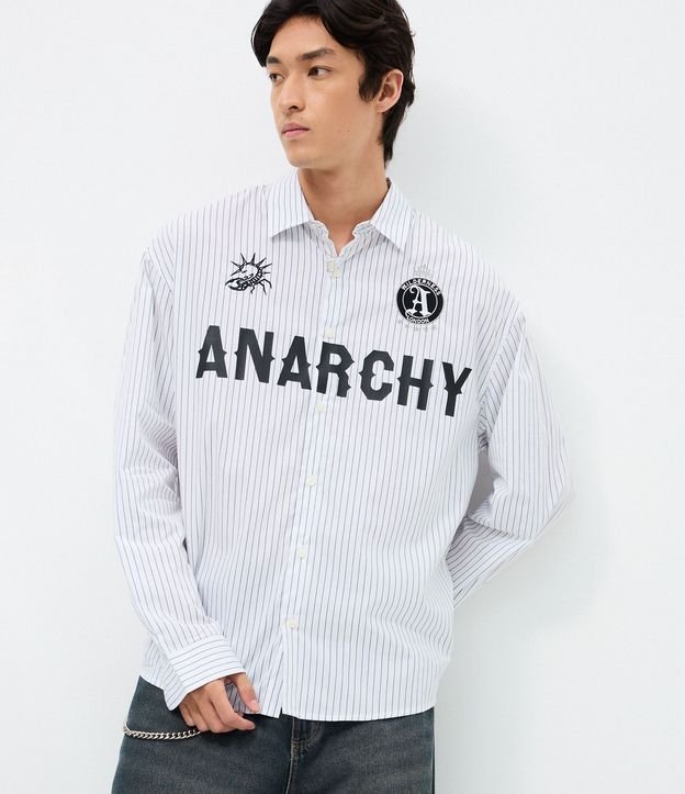 Camisa Manga Larga en Algodón Rayada con Lettering Anarchy 3