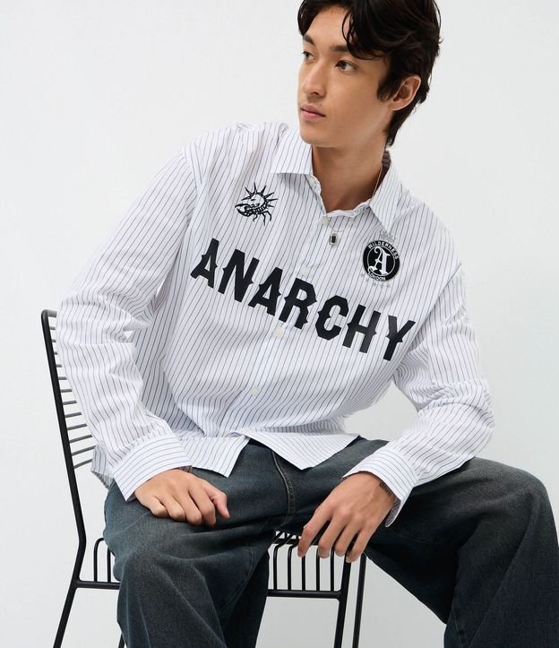 Camisa Manga Larga en Algodón Rayada con Lettering Anarchy 4