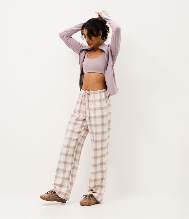 Pantalón de Pijama en Franela con Estampa de Cuadros