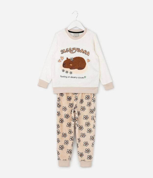 Pijama Infantil con Estampa de Carpincho en Chenille – Talle 5 a 14 años