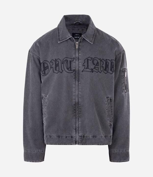 Chaqueta Denim con Cierre y Estampa Outlaw