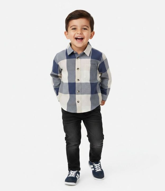 Camisa Infantil de Cuadros en Viscosa con Bolsillo Pequeño – Talle 1 a 6 años
