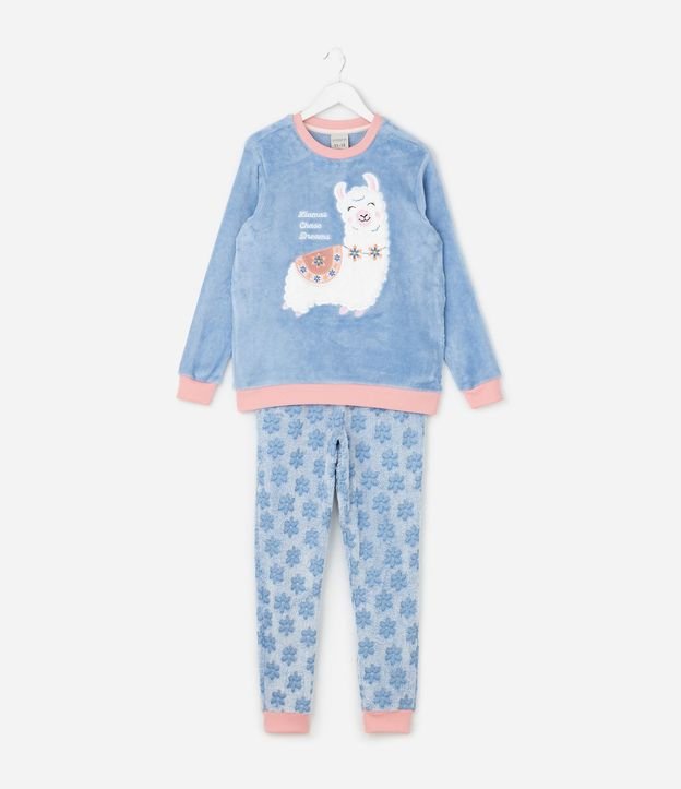 Pijama Largo Infantil con Estampado FullPrint y Llama - Talle 4 aos 14 años