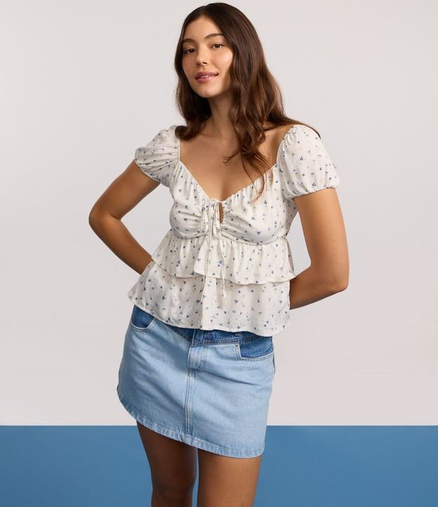 Blusa Manga corta con Estampa Floral y Volados 6