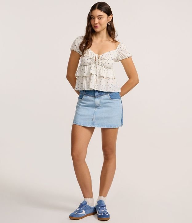 Blusa Manga corta con Estampa Floral y Volados 2