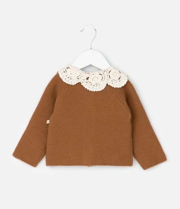 Cardigan Infantil en Punto con Cuello de Encaje - Talle 0 a 18 Meses 2