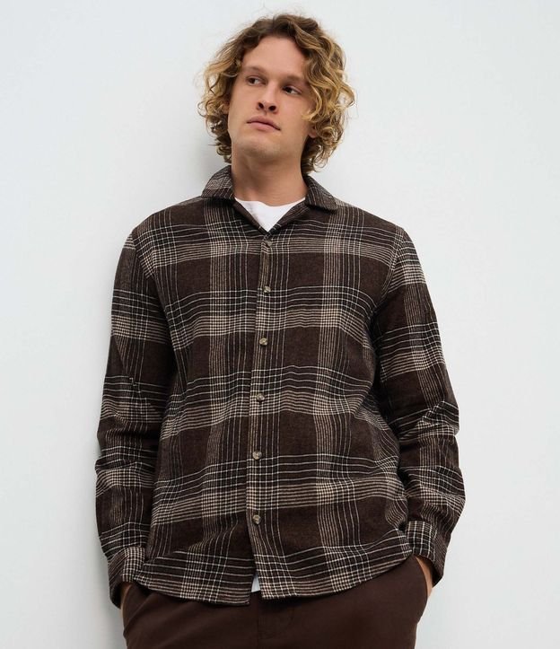 Camisa Regular en Franela con Estampado de Cuadros