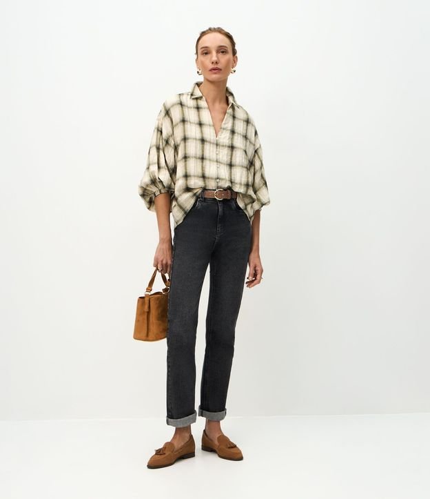 Blusa Manga 3/4 en Viscosa con Estampa de Cuadros 2