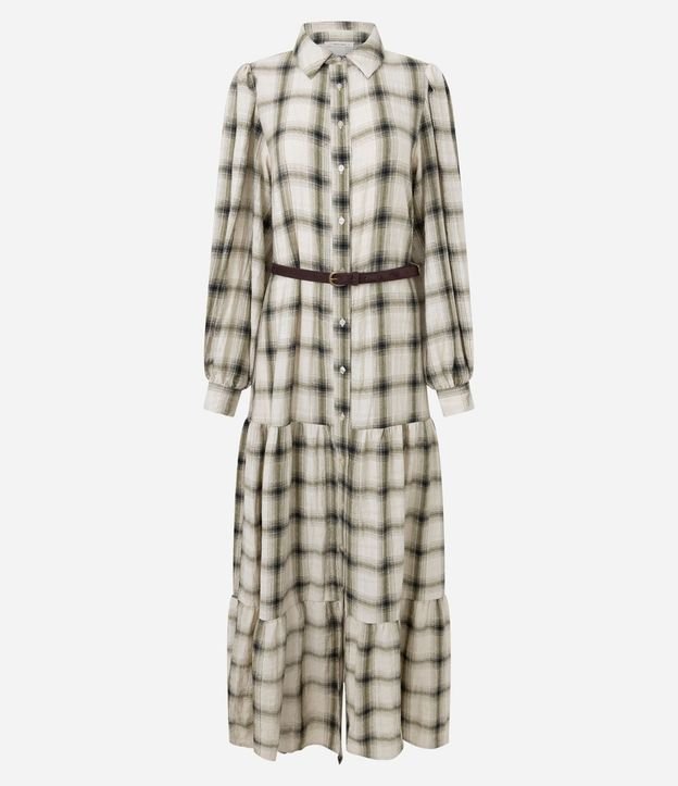 Vestido Long Midi en Viscosa de Cuadros con Cinturón