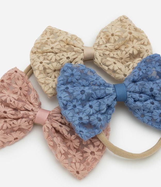 Kit 03 Vinchas Infantiles en Tule con Moñitas Texturizados – Talle U 2