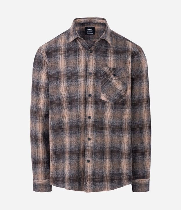 Camisa Comfort en Flanesa con Bolsillo y Estampa de Cuadros 6
