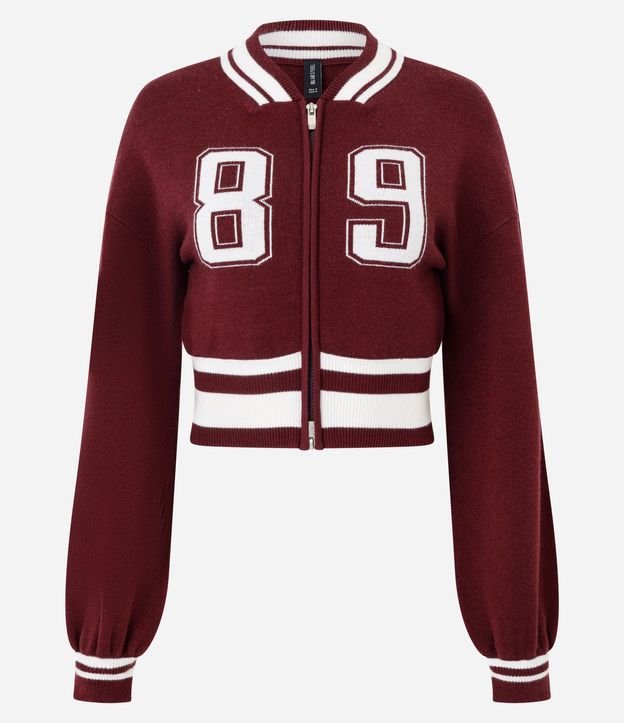 Cardigan College en Punto con Cremallera y Estampa Numérica 6