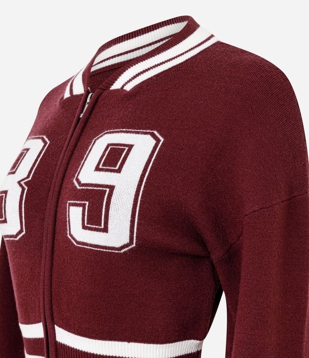 Cardigan College en Punto con Cremallera y Estampa Numérica 7