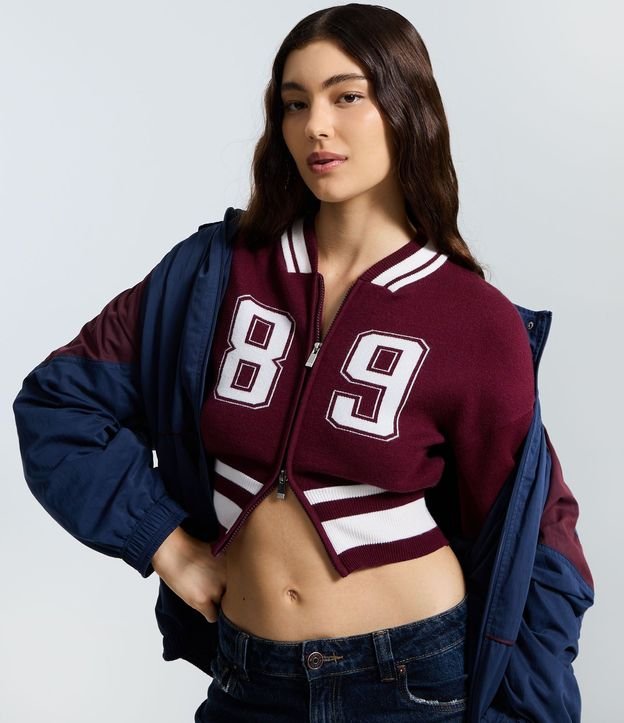 Cardigan College en Punto con Cremallera y Estampa Numérica 4