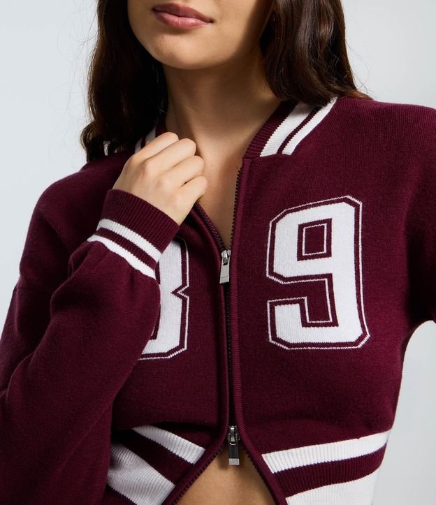 Cardigan College en Punto con Cremallera y Estampa Numérica 5