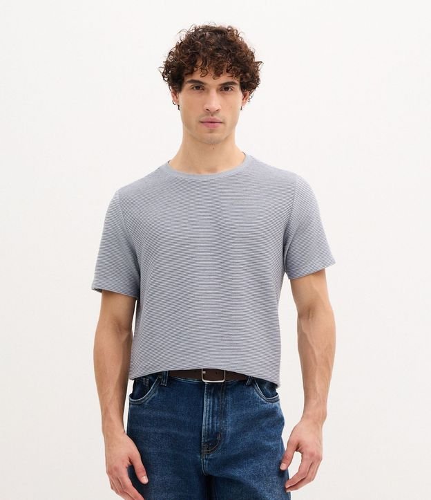 Remera Regular en Algodón con Textura Horizontal