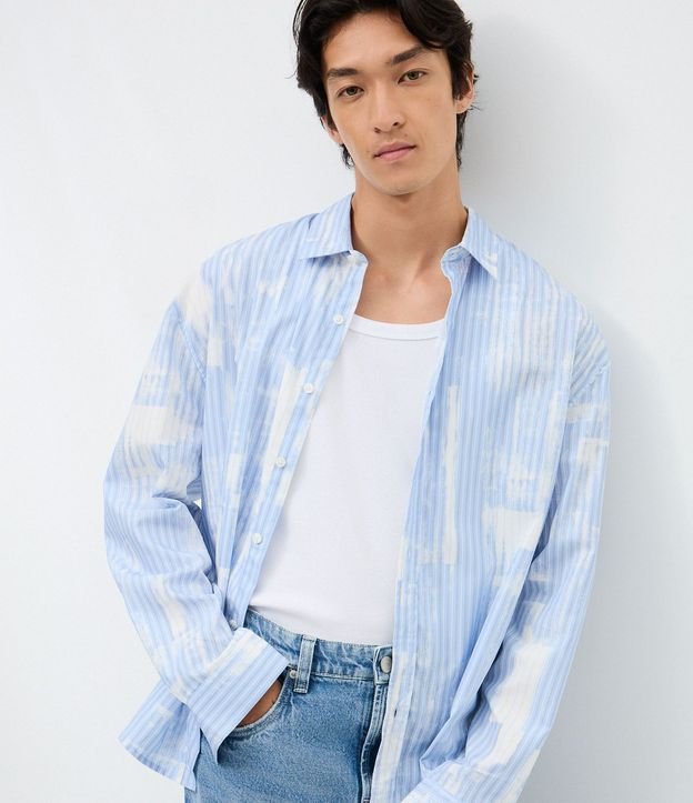 Camisa Manga Larga Sastre Rayada con efecto Pincelado
