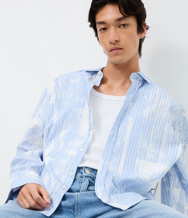 Camisa Manga Larga Sastre Rayada con efecto Pincelado 3