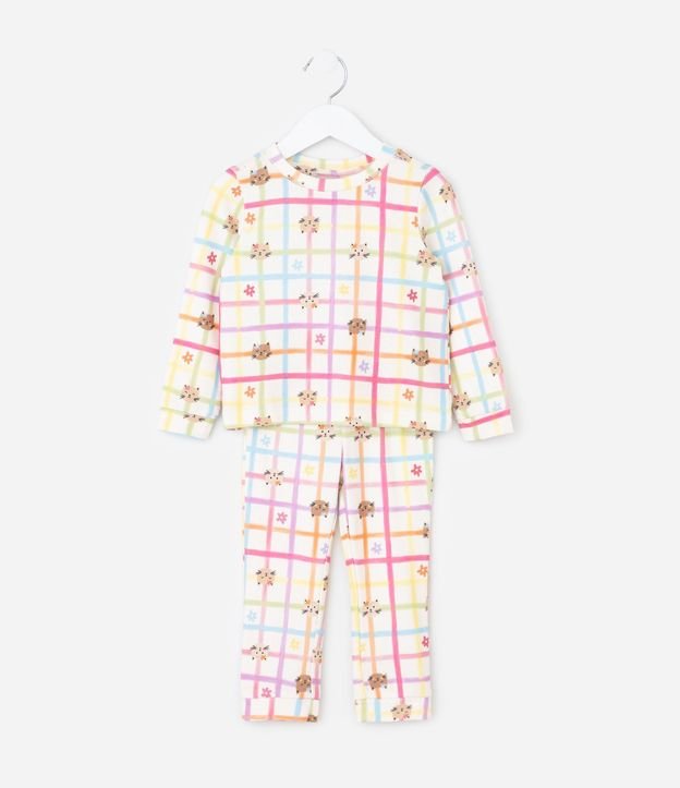 Pijama Infantil Estampa Cuadrículada Flores y Gatito – Talle 2 a 6 años 2