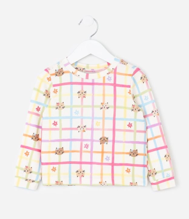 Pijama Infantil Estampa Cuadrículada Flores y Gatito – Talle 2 a 6 años 3
