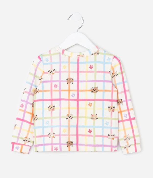 Pijama Infantil Estampa Cuadrículada Flores y Gatito – Talle 2 a 6 años 4
