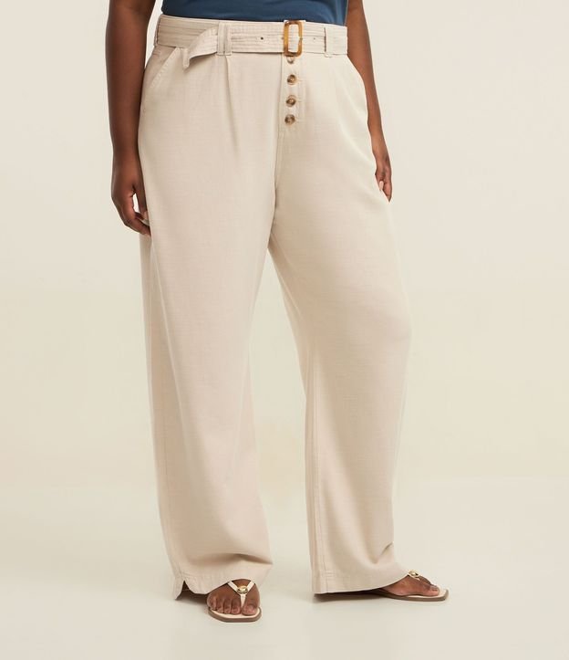 Pantalón recto en Sarga con Botones y Hebilla Cinturón Tortuga Curve & Plus Size 2