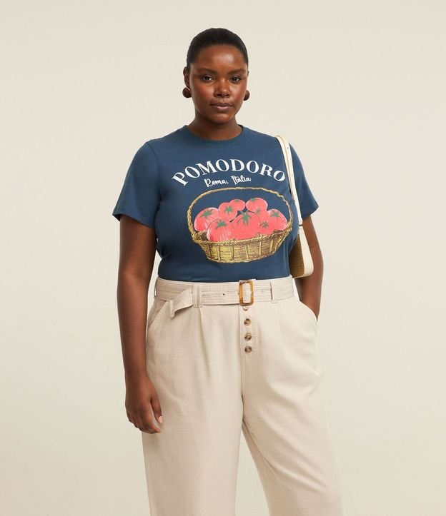 Pantalón recto en Sarga con Botones y Hebilla Cinturón Tortuga Curve & Plus Size