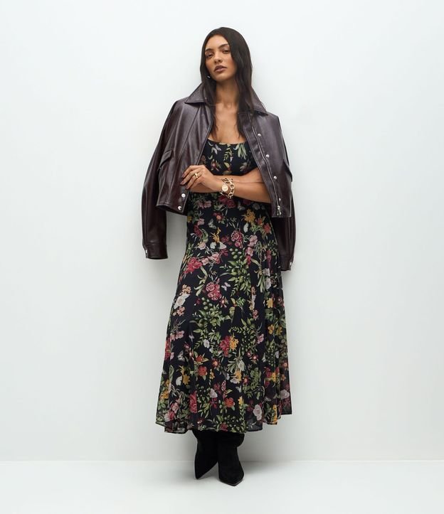 Vestido Long Midi en Chiffon Floral