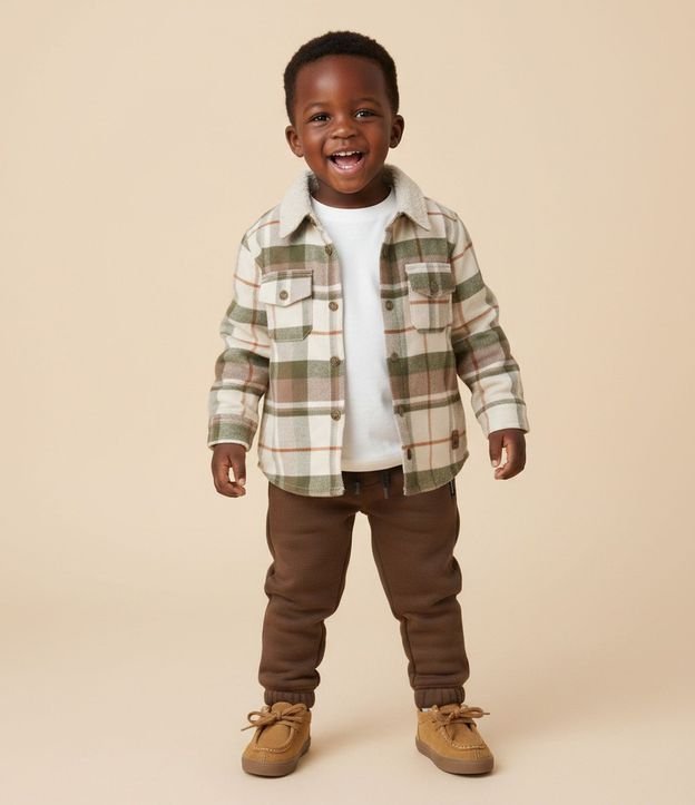 Camisa Infantil en Sarga de Cuadros con Sherpa en el Cuello - Talle 1 a 5/6 años 2