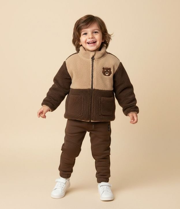 Campera Infantil en Sherpa con Bordado de Osito – Talle 1 a 5/6 años