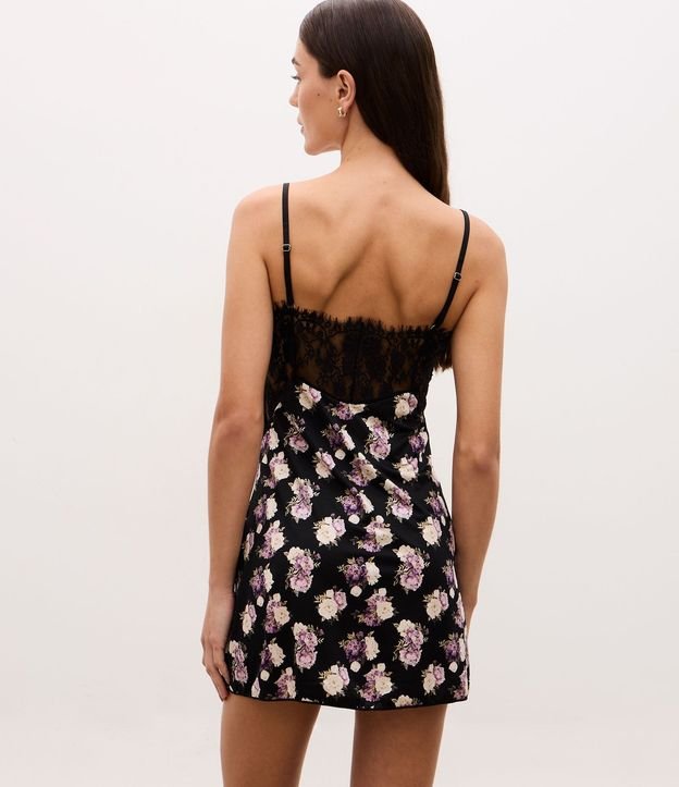 Camisola con Bretel Fino Floral en Microfibra y Detalles en Encaje 3