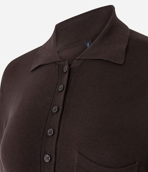 Blusa Manga Larga en Punto con Cuello Polo y Bolsillo Delantero 6