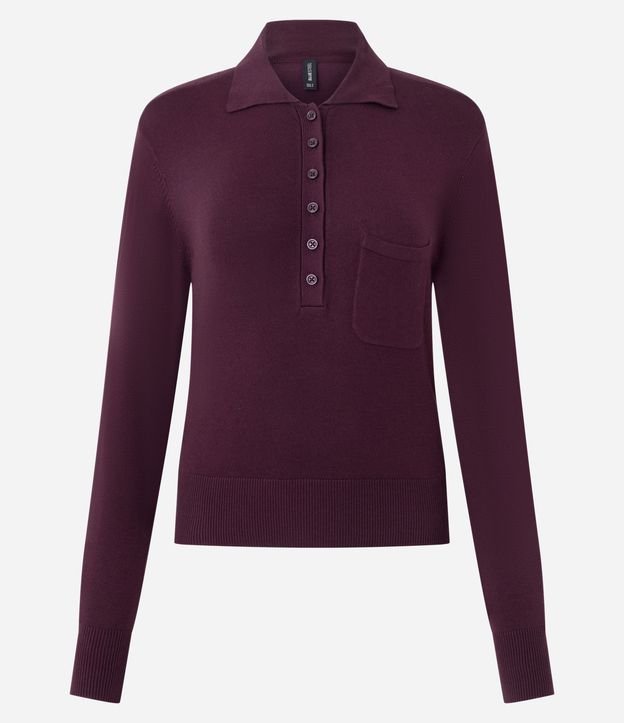 Blusa Manga Larga en Punto con Cuello Polo y Bolsillo Delantero 5