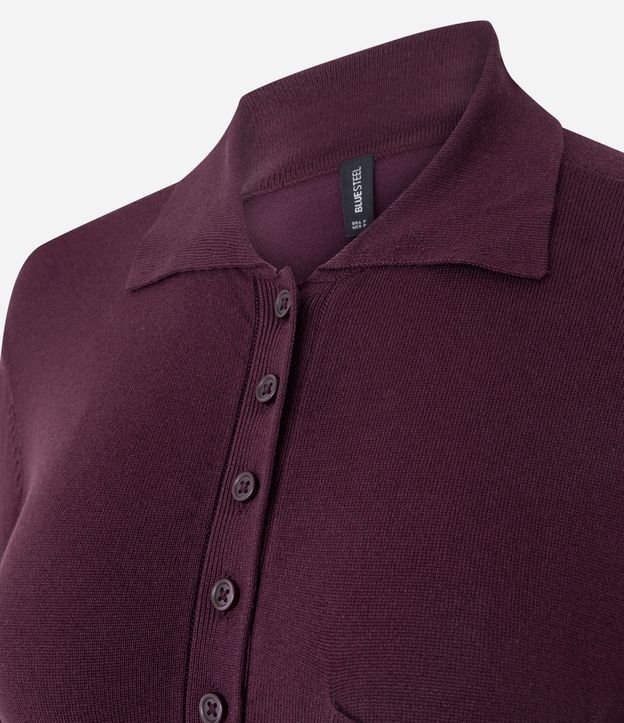 Blusa Manga Larga en Punto con Cuello Polo y Bolsillo Delantero 6
