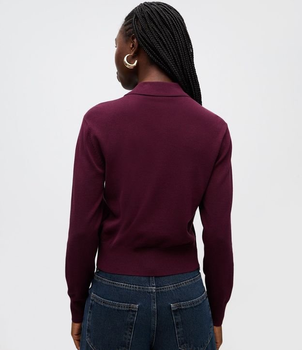 Blusa Manga Larga en Punto con Cuello Polo y Bolsillo Delantero 4