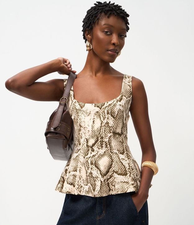 Blusa Musculosa en Sastre con Bretel Ancho y Estampado de Cobra