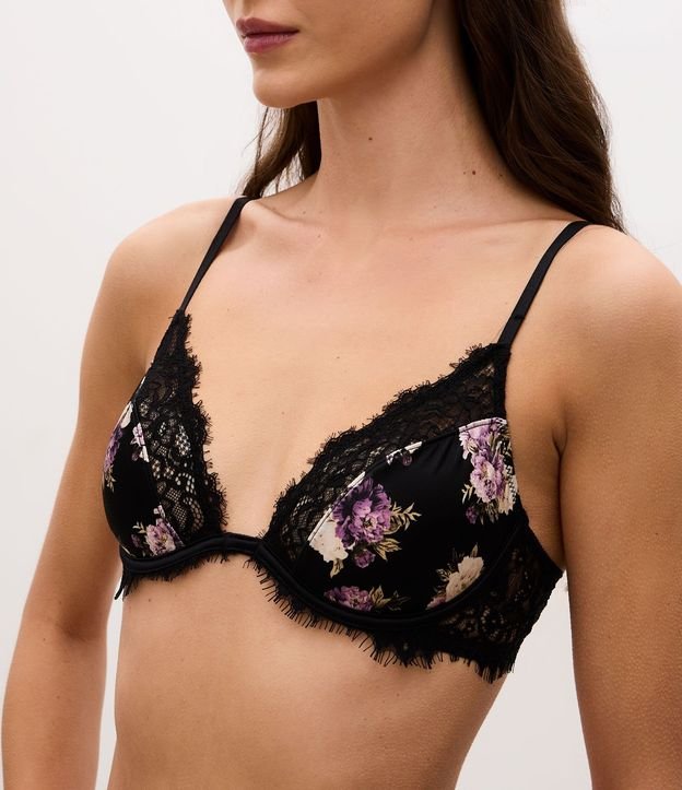 Soutien Media Taza en Microfibra con Detalles de Encaje y Estampa Floral 3