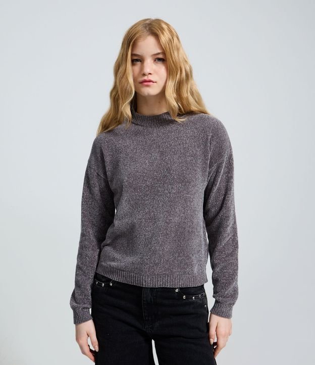 Blusa Slim en Punto Chenille con Cuello Redondo