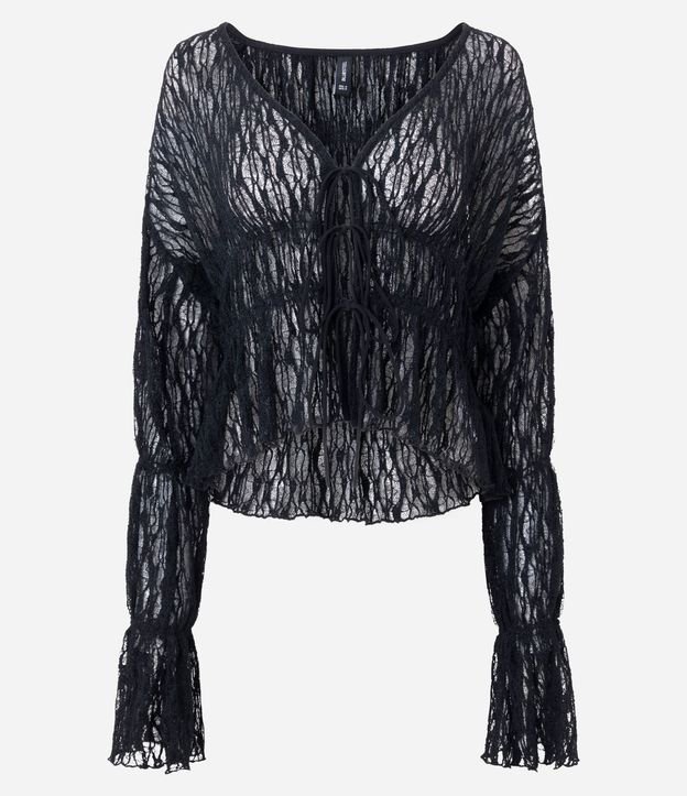 Blusa Encaje Texturizada con Lazos y Manga Larga 5