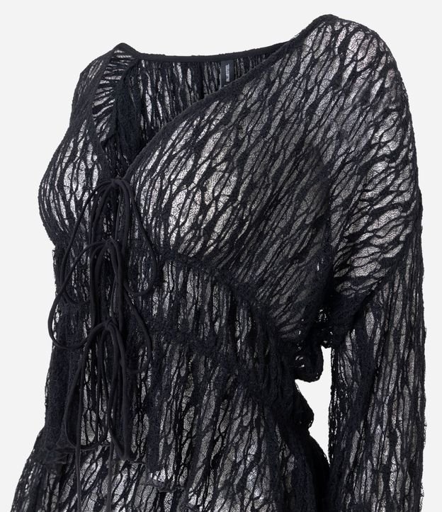 Blusa Encaje Texturizada con Lazos y Manga Larga 6