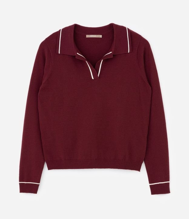 Suéter Slim en Punto con Cuello Polo y Detalle Contrastante