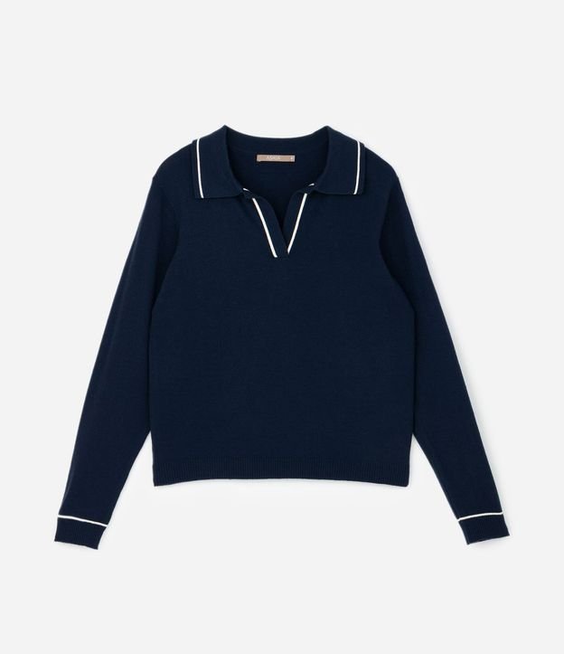 Suéter Slim en Punto con Cuello Polo y Detalle Contrastante