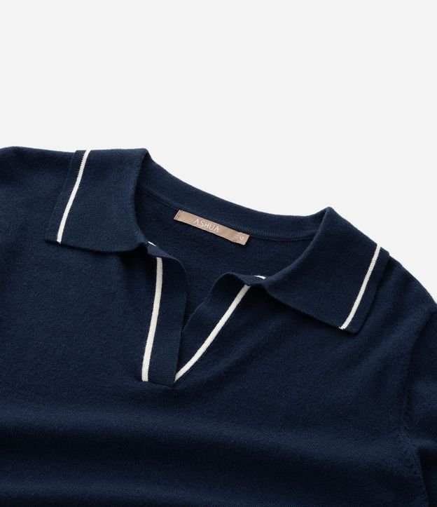 Suéter Slim en Punto con Cuello Polo y Detalle Contrastante 8