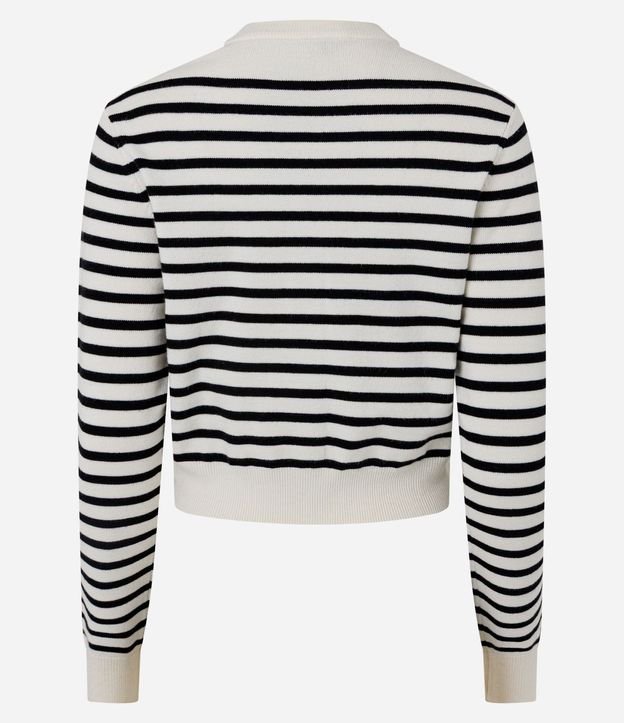 Cardigan Corto en Punto Listrado con Cuello Redondo 3