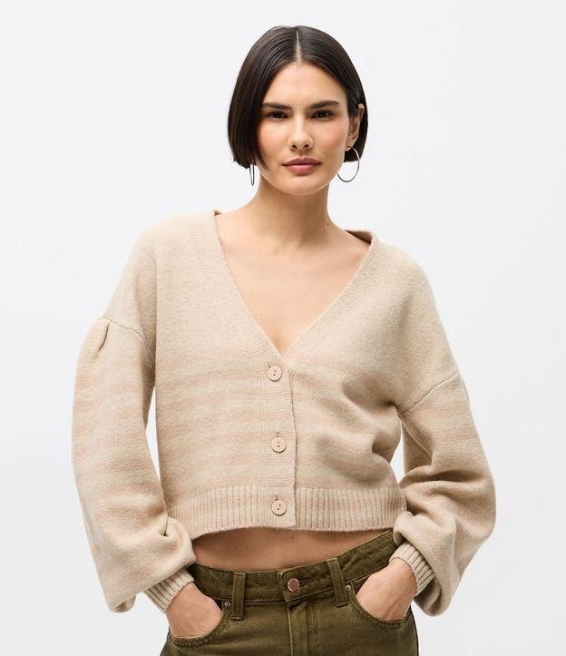 Cardigan en Punto Listrado con Escote V