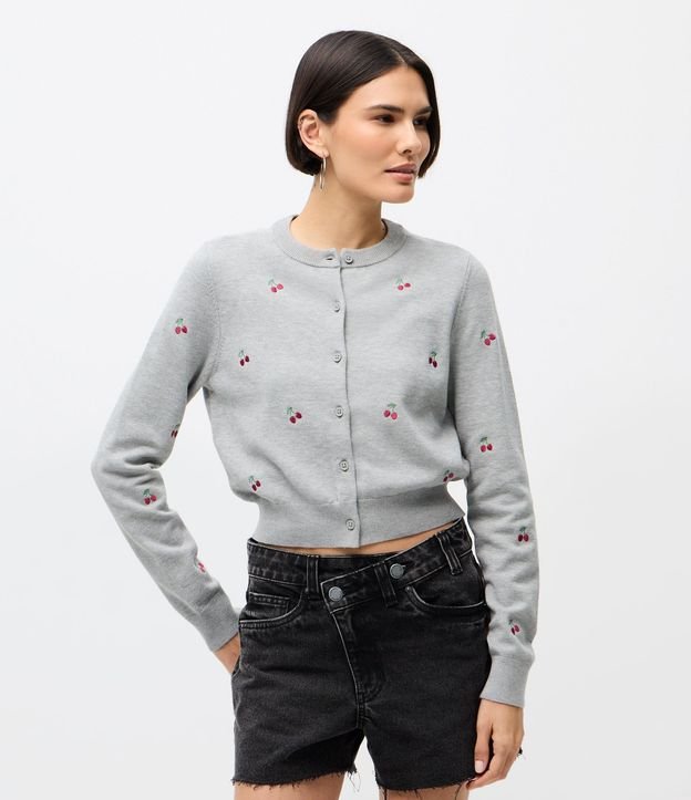 Cardigan corto en Punto con Bordados de Cereza