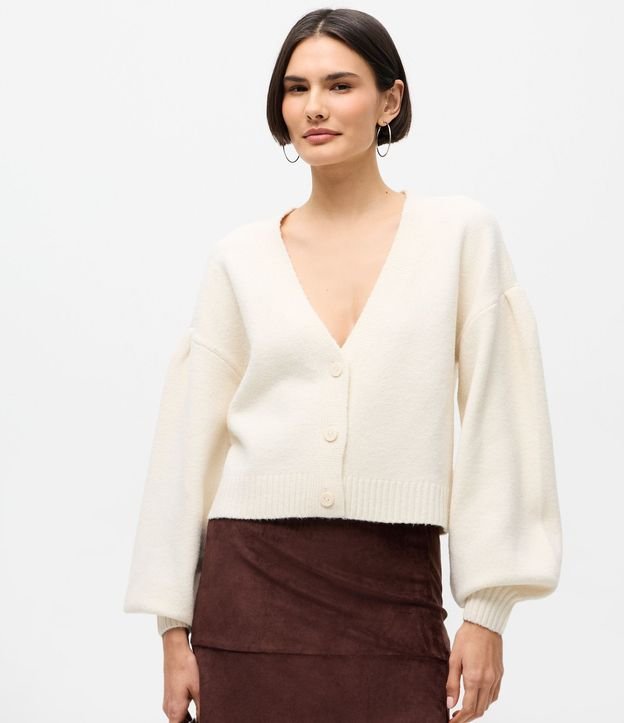 Cardigan Corto en Punto con Escote V y Botones Delanteros