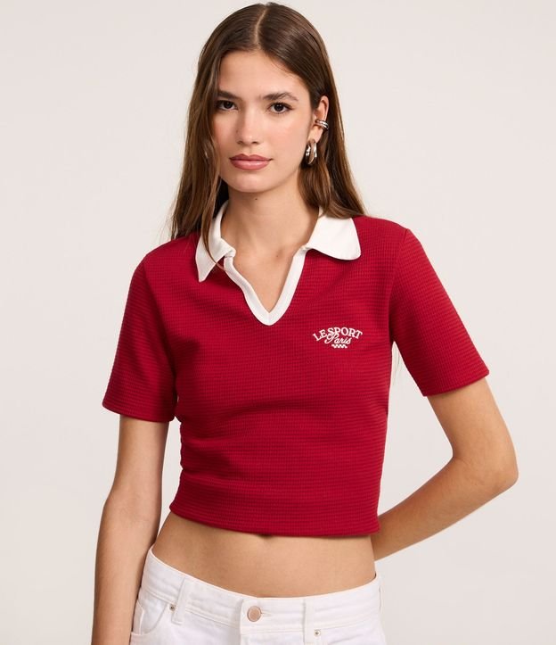 Blusa Polo con Viés Contrastantes Bordado y Textura 3