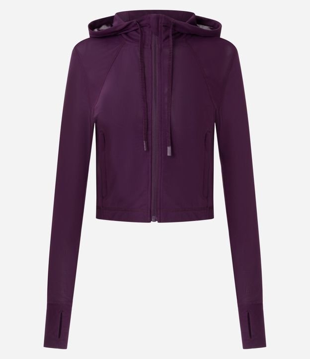 Campera Deportiva en Microfibra con Capucha y Recorte en Tule 4