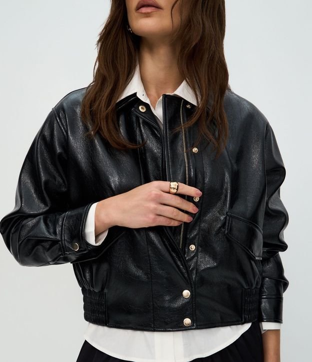 Campera Bomber en PU con Elástico en el Ruedo 4